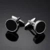 Round Black Onyx Stone Silver Plated Stainless Steel Mens Cufflinks Cuff Links