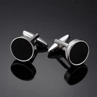Round Black Onyx Stone Silver Plated Stainless Steel Mens Cufflinks Cuff Links