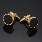 Round Black Onyx Stone Silver Plated Stainless Steel Mens Cufflinks Cuff Links