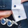 s-l140-1100.webp Stainless Steel Silver Plated Plain Cufflinks Round Blue Stone Cuff Link Jewelry
