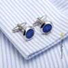 s-l140-1101.webp Stainless Steel Silver Plated Plain Cufflinks Round Blue Stone Cuff Link Jewelry