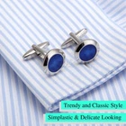 s-l140-1102.webp Stainless Steel Silver Plated Plain Cufflinks Round Blue Stone Cuff Link Jewelry