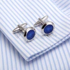 s-l140-1105.webp Stainless Steel Silver Plated Plain Cufflinks Round Blue Stone Cuff Link Jewelry
