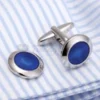 s-l140-1110.webp Stainless Steel Silver Plated Plain Cufflinks Round Blue Stone Cuff Link Jewelry