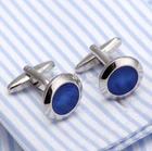 s-l140-1111.webp Stainless Steel Silver Plated Plain Cufflinks Round Blue Stone Cuff Link Jewelry