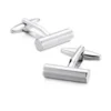 Stainless Steel Classic Smooth Curved Rectangle Silver Plated Plain Cufflinks