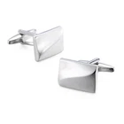 Stainless Steel Classic Smooth Curved Rectangle Silver Plated Plain Cufflinks