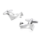Stainless Steel Classic Smooth Curved Rectangle Silver Plated Plain Cufflinks