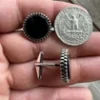 Real 925 Sterling Silver Black Onyx Stone Cuff Links Cufflinks Tuxedo Shirt