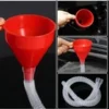 Universal Car Fuel Funnel Telescopic Oil Filling Funnel Detachable Hose Red