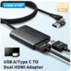 s-l140-519.webp USB 3.0 to Dual HDMI Adapter 2-in-1 for Dual screens 4k@60Hz USB A Type C USB-C