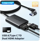 s-l140-519.webp USB 3.0 to Dual HDMI Adapter 2-in-1 for Dual screens 4k@60Hz USB A Type C USB-C