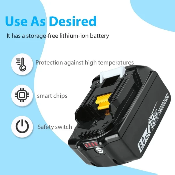 2 Pack 18V 8.0Ah Lithium Batteries + DC18RC Charger Compatible with Makita LXT