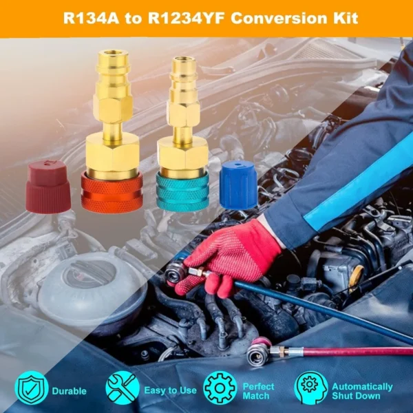 s-l1600-1136.webp 2x Couplers Connectors Adapters R1234YF to R134A High&Low Side Quick Coupler uk
