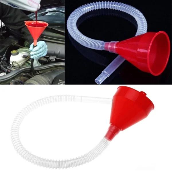 Universal Car Fuel Funnel Telescopic Oil Filling Funnel Detachable Hose Red