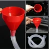 Universal Car Fuel Funnel Telescopic Oil Filling Funnel Detachable Hose Red