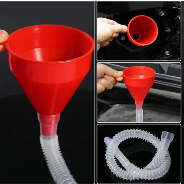 Universal Car Fuel Funnel Telescopic Oil Filling Funnel Detachable Hose Red