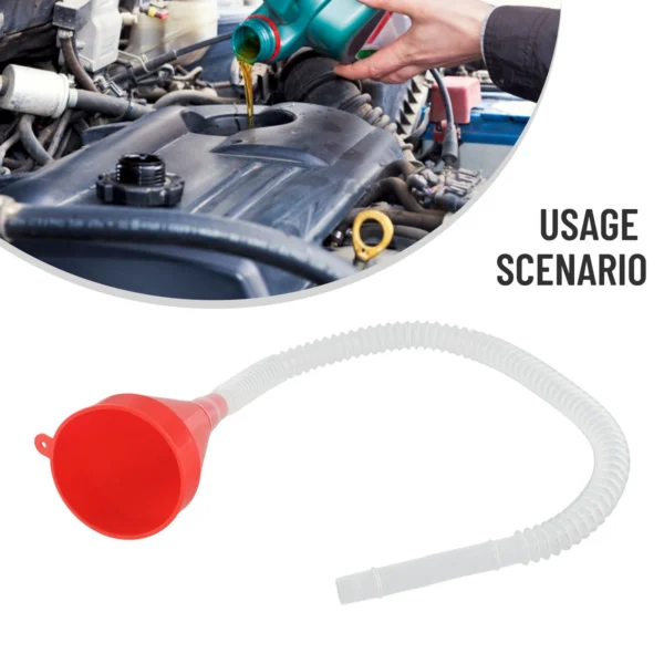 Universal Car Fuel Funnel Telescopic Oil Filling Funnel Detachable Hose Red