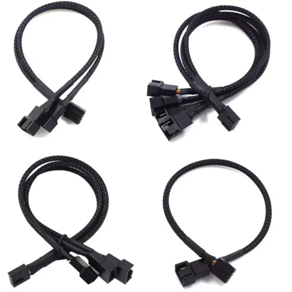 s-l1600-144.webp PWM 1 to 2, 3, 4 extension 12V PC fan Y splitter cable 27cm black-sleeved cable