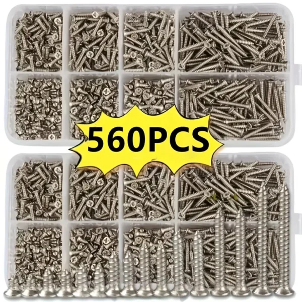 s-l1600-21.webp 560pcs Self Tapping Wood Screws Set M2 Mixed Sizes Flat Head Screw Storage Box K
