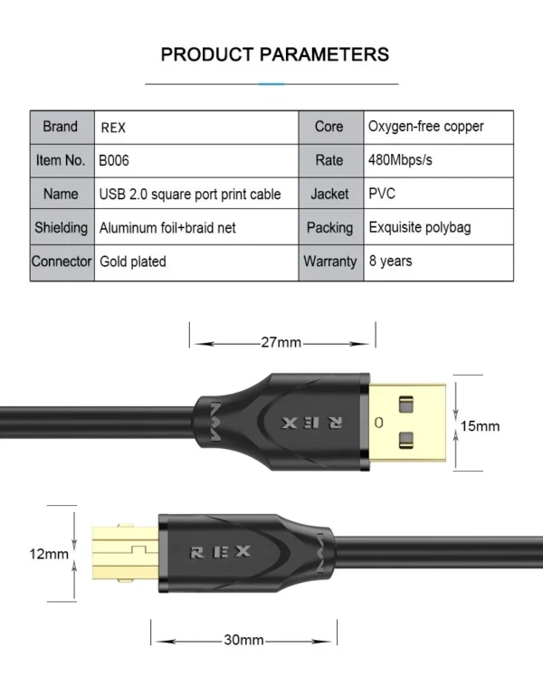 s-l1600-264.webp GOLD USB 2.0 High Speed Cable Printer Lead A to B Plug 24AWG 25cm/50cm/1m/2<wbr/>m/3m