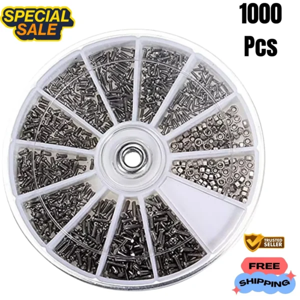 1000PcsSet Small Metal Nuts Bolts small Screws Kits Assorted steel M1M1.2M1.4