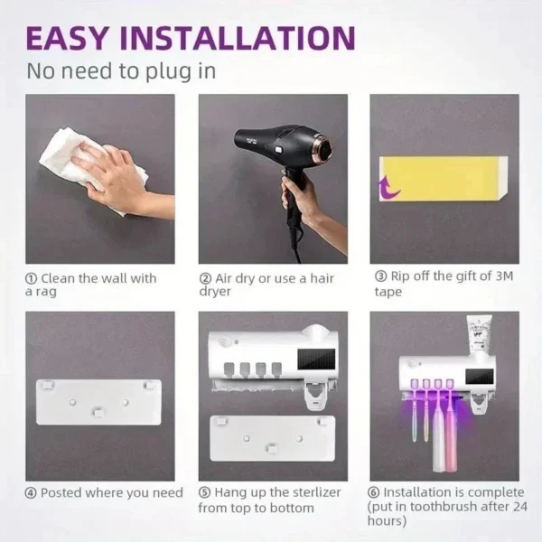 s-l1600-557.webp Sterilizer Toothbrush Holder Clean And No-Drill Wall Toothpaste Dispenser