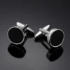 Round Black Onyx Stone Silver Plated Stainless Steel Mens Cufflinks Cuff Links