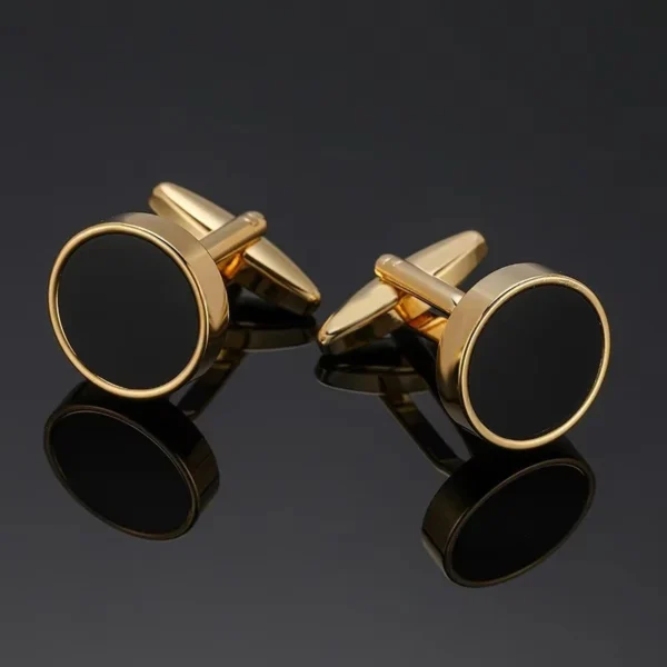 Round Black Onyx Stone Silver Plated Stainless Steel Mens Cufflinks Cuff Links