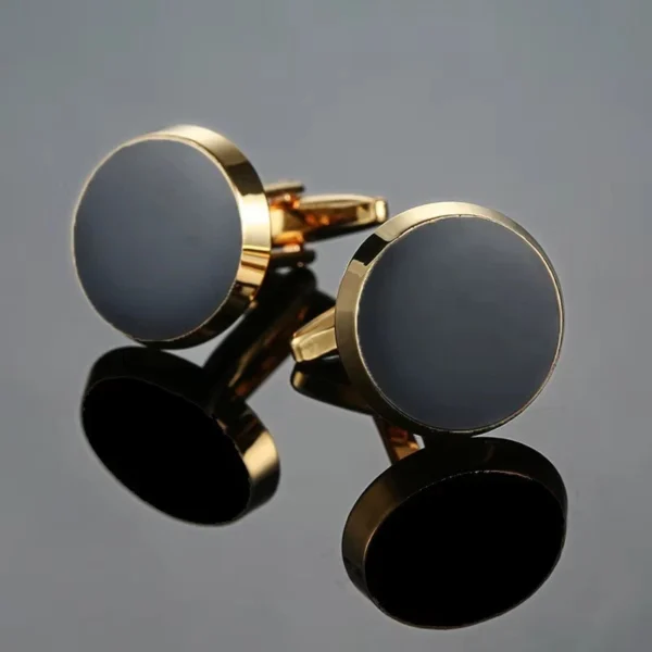 Round Black Onyx Stone Silver Plated Stainless Steel Mens Cufflinks Cuff Links