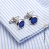 s-l1600-668.webp Stainless Steel Silver Plated Plain Cufflinks Round Blue Stone Cuff Link Jewelry