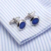 s-l1600-672.webp Stainless Steel Silver Plated Plain Cufflinks Round Blue Stone Cuff Link Jewelry