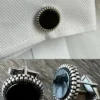 Real 925 Sterling Silver Black Onyx Stone Cuff Links Cufflinks Tuxedo Shirt