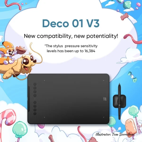 XPPen Deco 01 V3 Drawing Tablet 8 Shortcut Keys 16384 Levels Stylus 10 x 6 inch