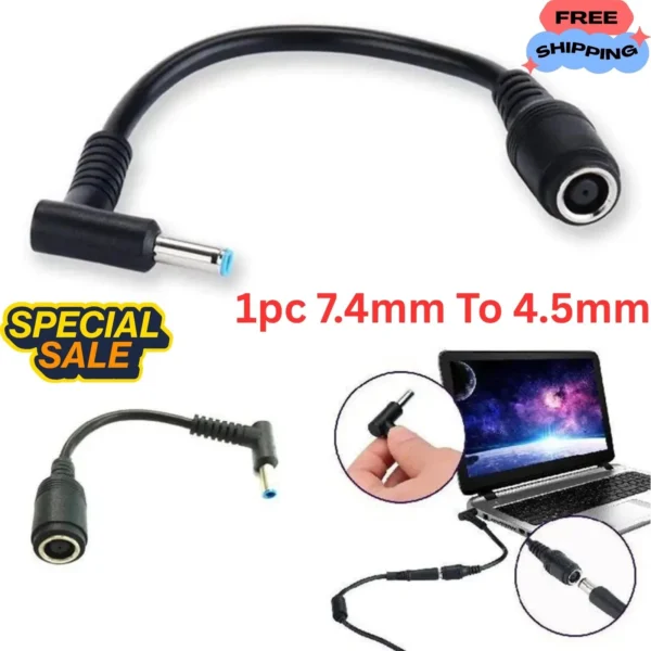 7.4mm x 5.0mm to 4.5mm x 3.0mm DC connector Charge Power Cable HP Dell Laptop