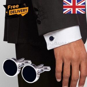 s-l400-122.jpg Round Black Onyx Stone Silver Plated Stainless Steel Mens Cufflinks Cuff Links