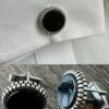 Real 925 Sterling Silver Black Onyx Stone Cuff Links Cufflinks Tuxedo Shirt