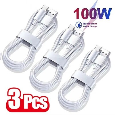 s-l400-131.jpg USB A to USB-C Cable 6A 100W for Android Fast Charger Long Type C Lead 1M 3PCS