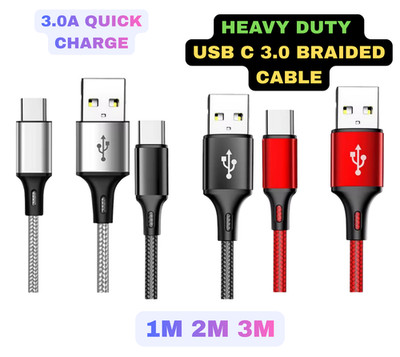 s-l400-167.jpg HeavyDuty USB Type C Charging Cable Braided Fast Phone Charger Long Lead 2m 3m