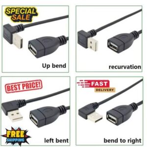 USB 2.0 Angle 90 Degree Extension Cable Male to Female Adapter Cord Data Sync UK