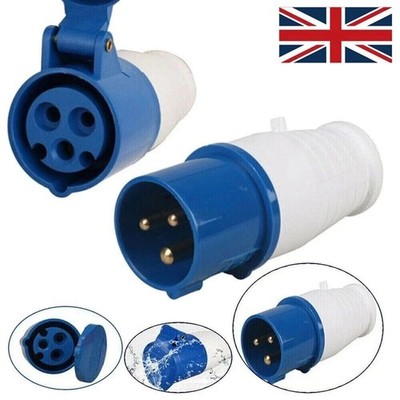 s-l400-220.jpg Mains Hook Up Site 3 Pin Plug & Socket 240V 16A IP44 Camping Caravan Motorhome