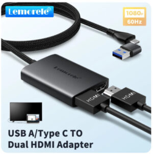 USB 3.0 to Dual HDMI Adapter 2-in-1 for Dual screens 4k@60Hz USB A Type C USB-C