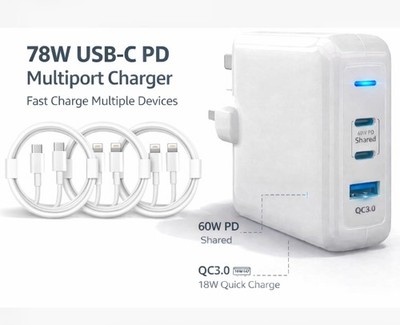 s-l400-65.jpg 78W USB-C PD Fast Charger for iPhone Samsung iPad MacBook | 1 USB-C + 2 Light-in
