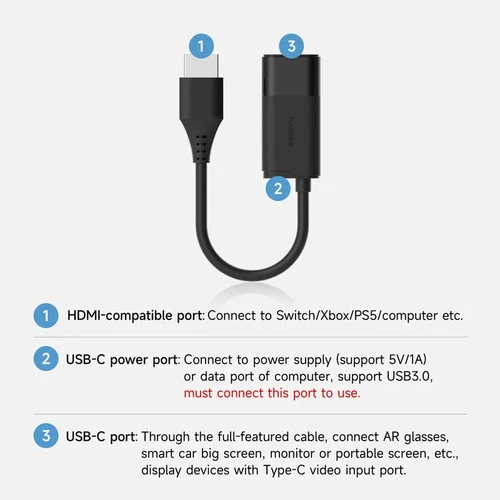 Hagibis HDMI to USB C Female Converter HDMI to AR Glasses Adapter Charge and Pla