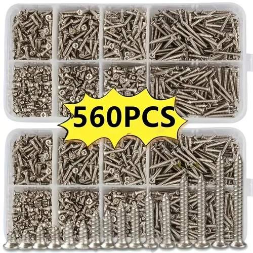 s-l500-14.webp 560pcs Self Tapping Wood Screws Set M2 Mixed Sizes Flat Head Screw Storage Box K