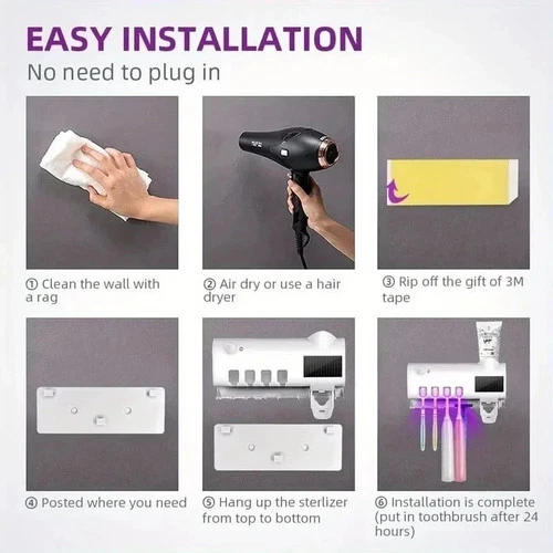 s-l500-229.webp Sterilizer Toothbrush Holder Clean And No-Drill Wall Toothpaste Dispenser