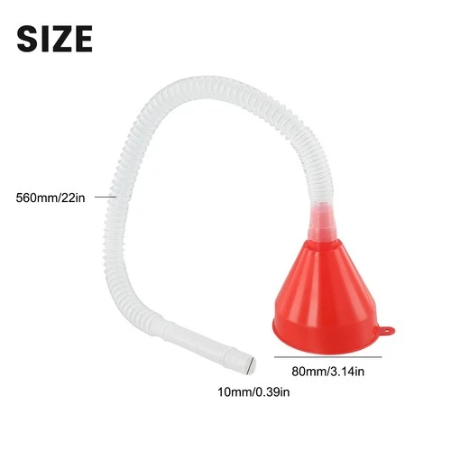 Universal Car Fuel Funnel Telescopic Oil Filling Funnel Detachable Hose Red