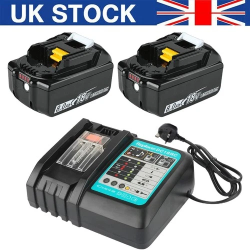 2 Pack 18V 8.0Ah Lithium Batteries + DC18RC Charger Compatible with Makita LXT